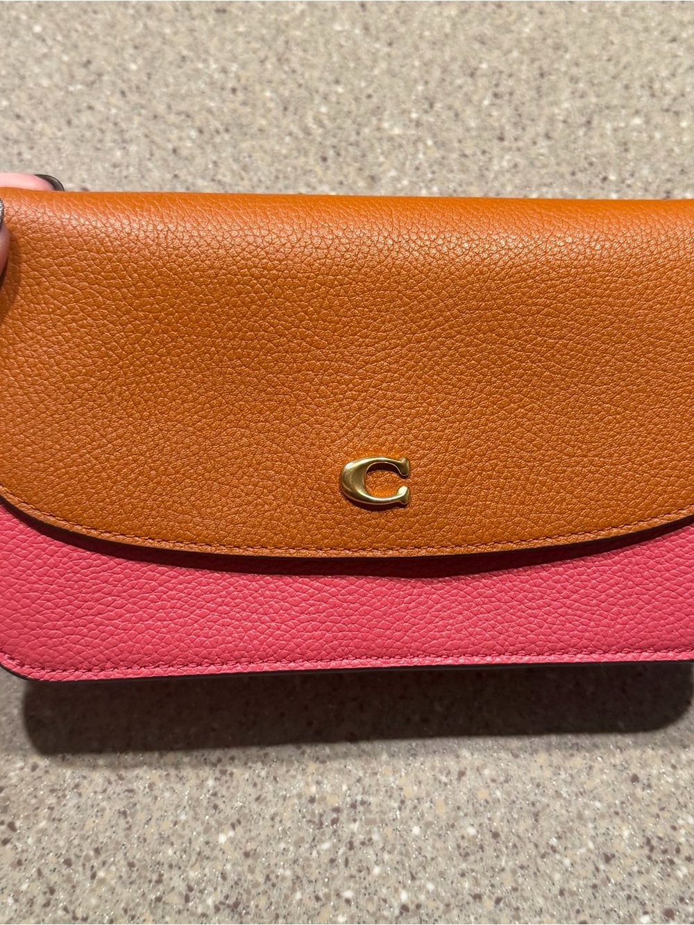 Coach Two-Tone Pebbled Leather Crossbody Wallet - Tan & Pink